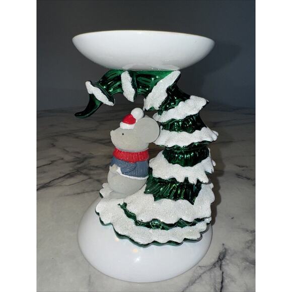 NEW Bath And Body Works Christmas TREE MOUSE Single Wick Candle Pedestal Holder - Picture 2 of 10